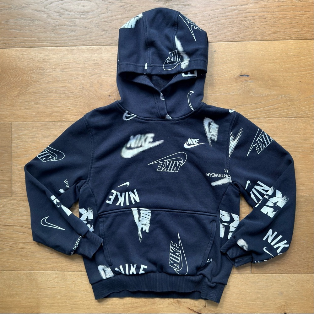 Nike Sportswear Kids Hoodie Sweatshirt Swoosh Logo Black French Terry Medium